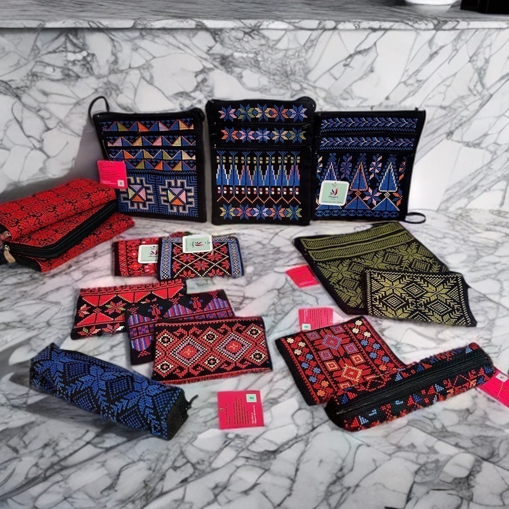 Tatreez Zip Coin & Pencil/Makeup Pouch Embroidered Set Palestinian Handmade NEW - Picture 10 of 12